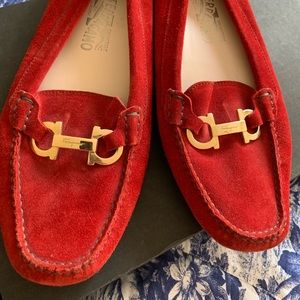 Red driving shoes